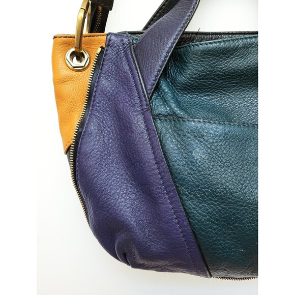Purple Green COLORBLOCK Leather ORYANY Y2K Satchel Brass Zipper Jumbo Purse - Picture 6 of 10